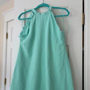 Light blue/green dress with scalloped edges and tie halterneck - size S